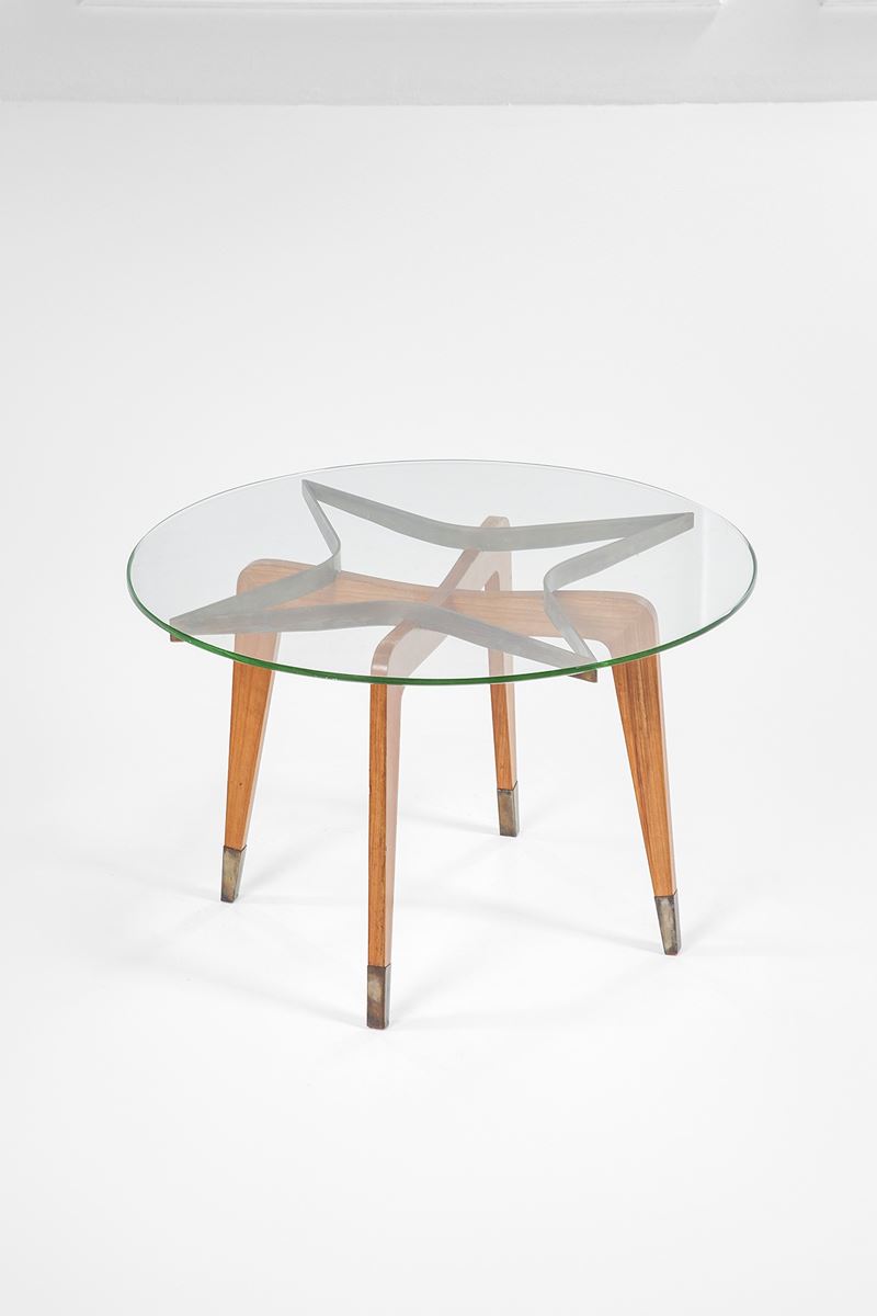 Gio Ponti, nel Gusto di - Gio Ponti, Tavolino in legno sagomato, ottone e cristallo molato