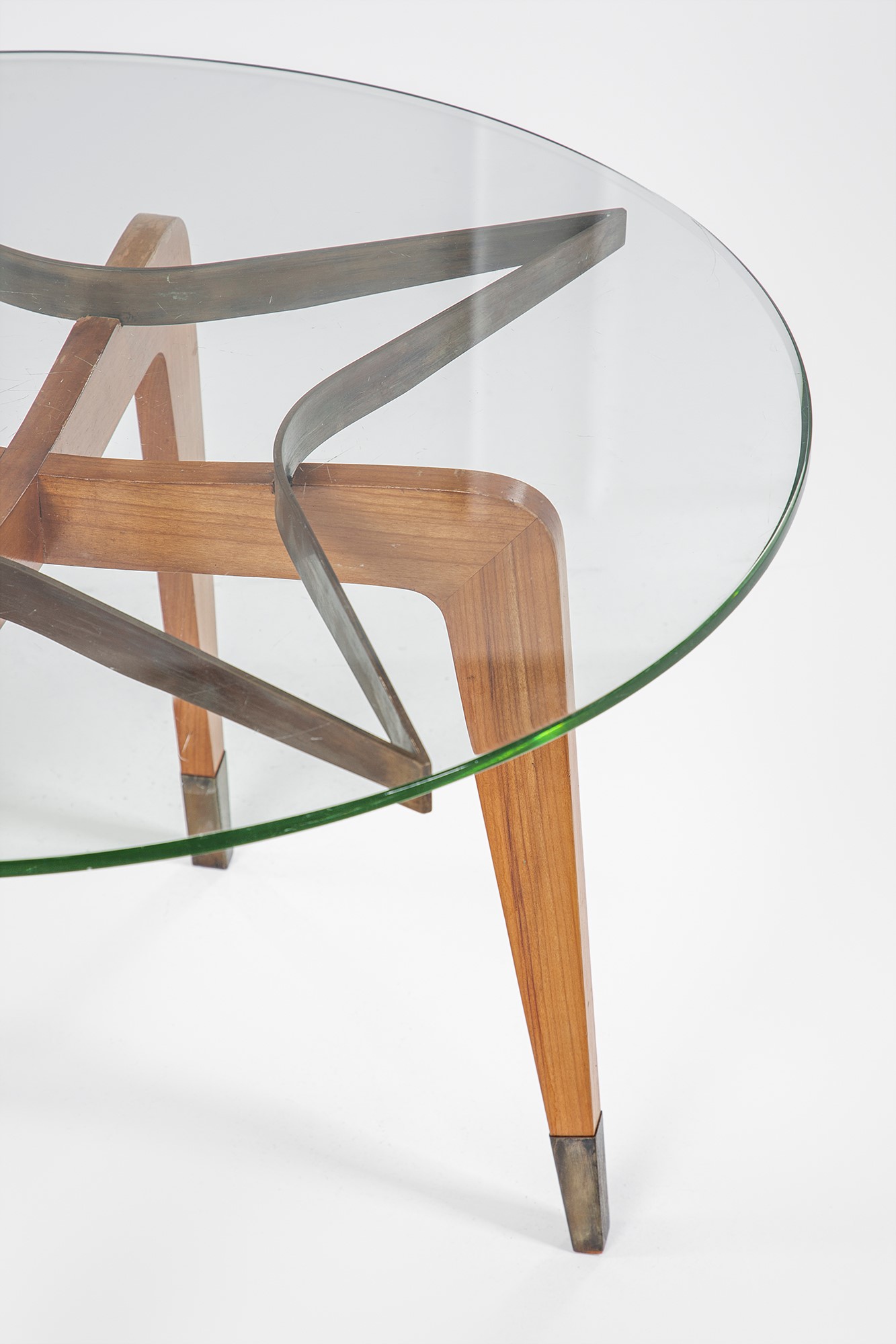 Gio Ponti, nel Gusto di - Gio Ponti, Tavolino in legno sagomato, ottone e cristallo molato