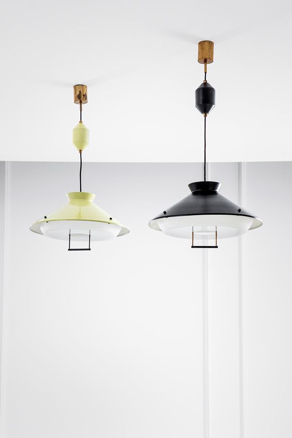 Stilnovo - Due lampade a sospensione con saliscendi mod. 1137