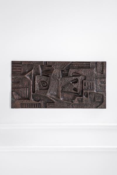 Pannello scultoreo in metallo lavorato a sbalzo, 1960 ca.
