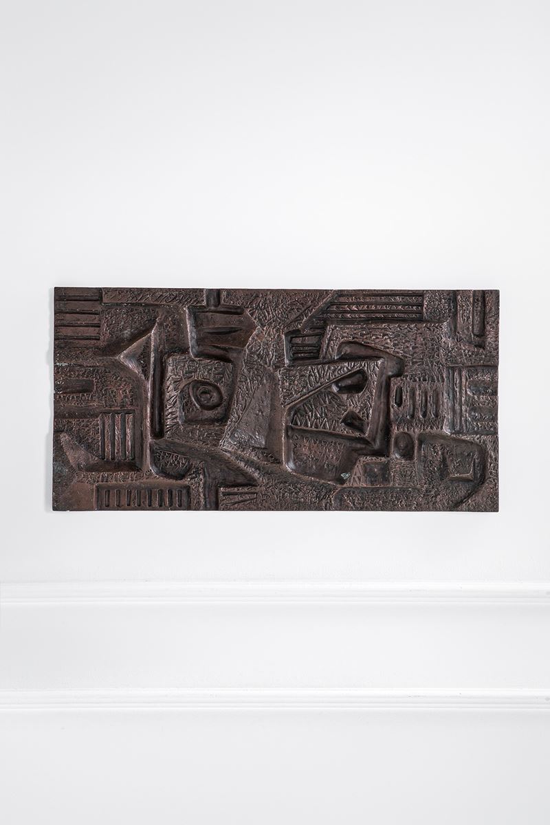 Pannello scultoreo in metallo lavorato a sbalzo, 1960 ca.