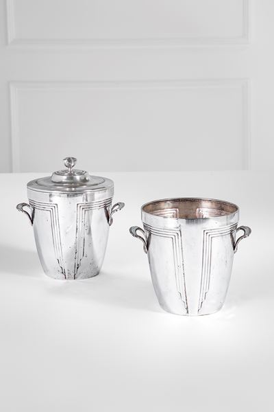Ricci Argentieri, Due secchielli portaghiaccio in metallo argentato (produzione c. 1940)