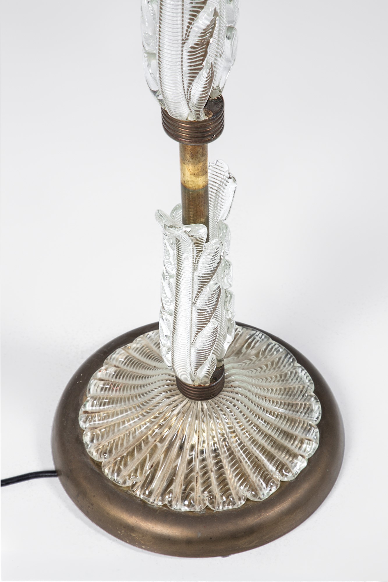 Seguso Vetri D'arte (attr.) - Lampada da terra in ottone e vetro di Murano trasparente