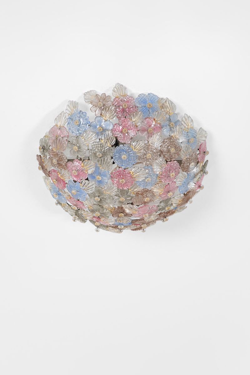 Seguso Vetri D'arte - Lampada da plafone in vetro di Murano con foglia d’oro