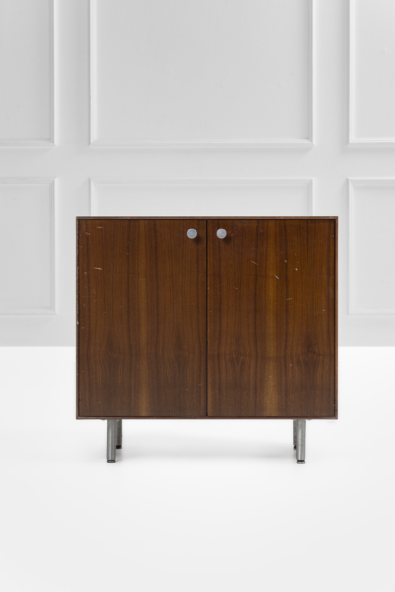 Cabinet, legno impiallacciato e metallo cromato, 1960 ca.