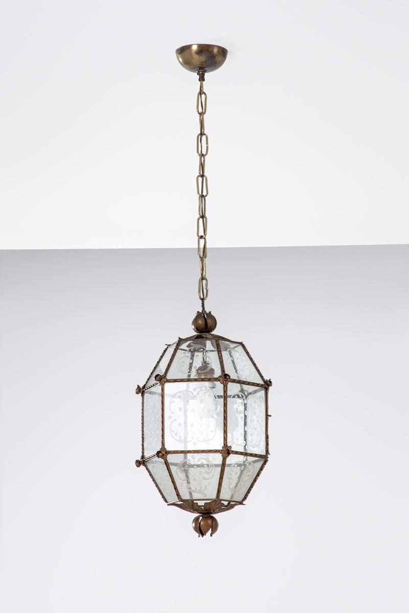 Compagnia di Venezia e Murano-pauly & C. (attr.) - Lampada a sospensione in metallo rame e vetro ...