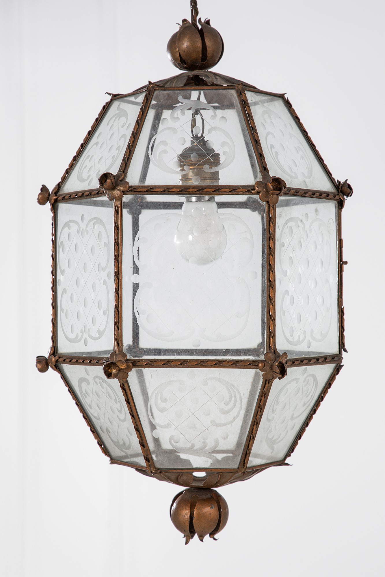 Compagnia di Venezia e Murano-pauly & C. (attr.) - Lampada a sospensione in metallo rame e vetro ...