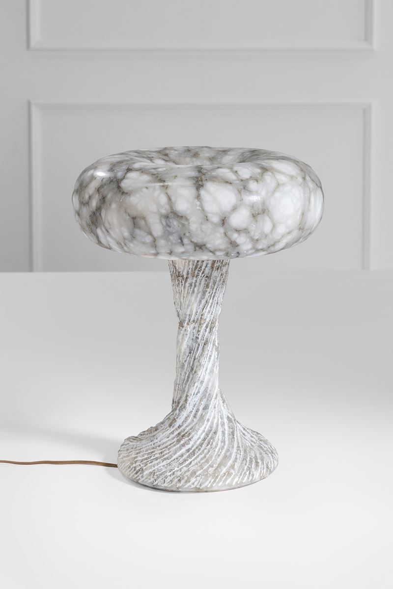 Lampada da tavolo in marmo scolpito e marmo fresato, ca. 1960