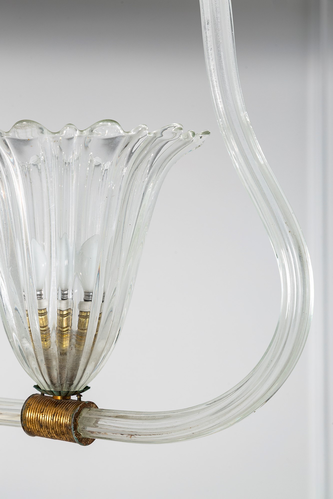 Barovier & Toso - Lampadario in vetro trasparente cordonato e ottone