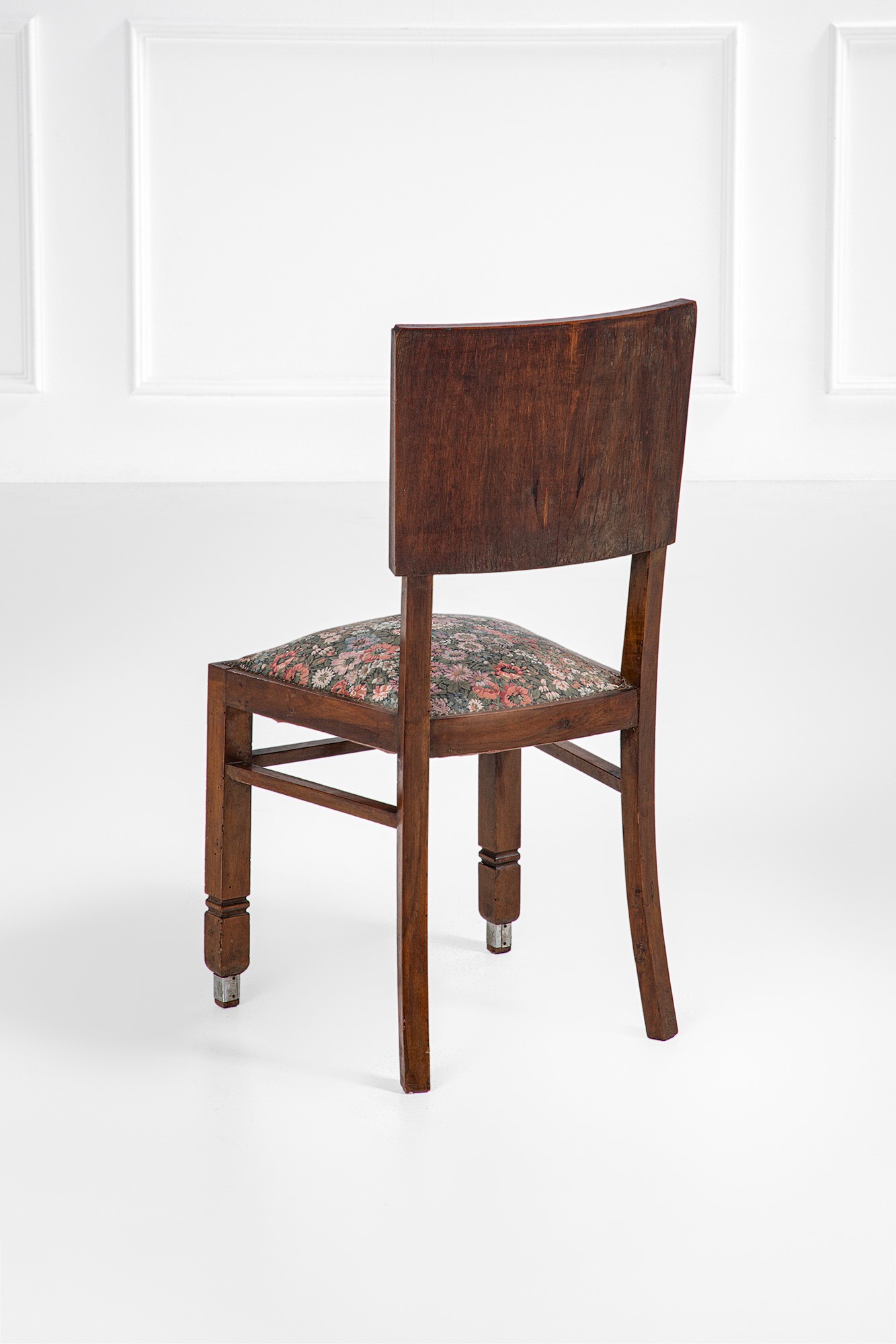 Alfonso Liporesi (attr.) - Sei sedie in legno e metallo nichelato, radica e tessuto (ca. 1940)