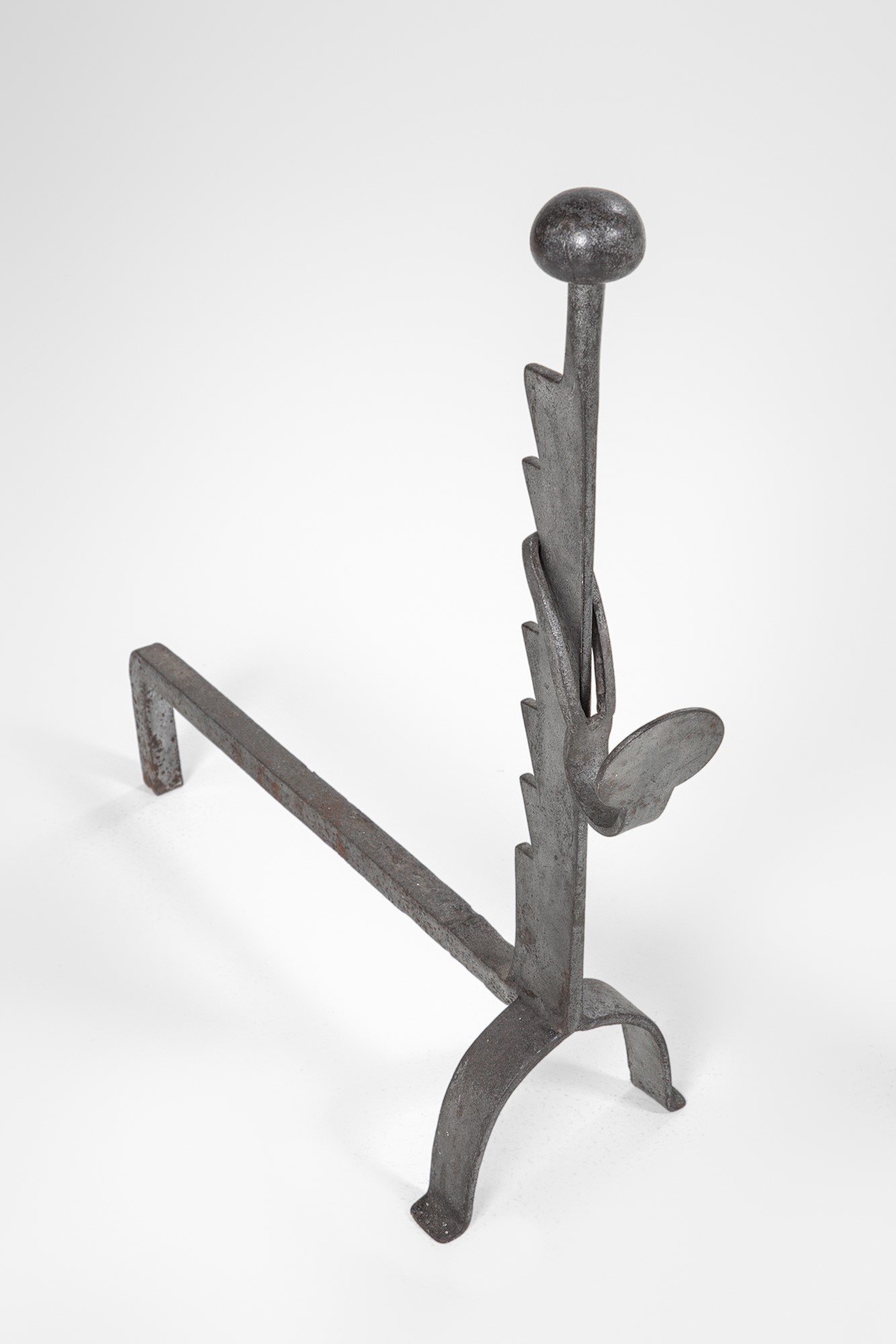 Coppia di alari, ferro battuto e forgiato (c. 1960)