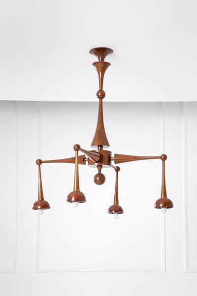 Lampadario in legno massello tornito, circa 1940
