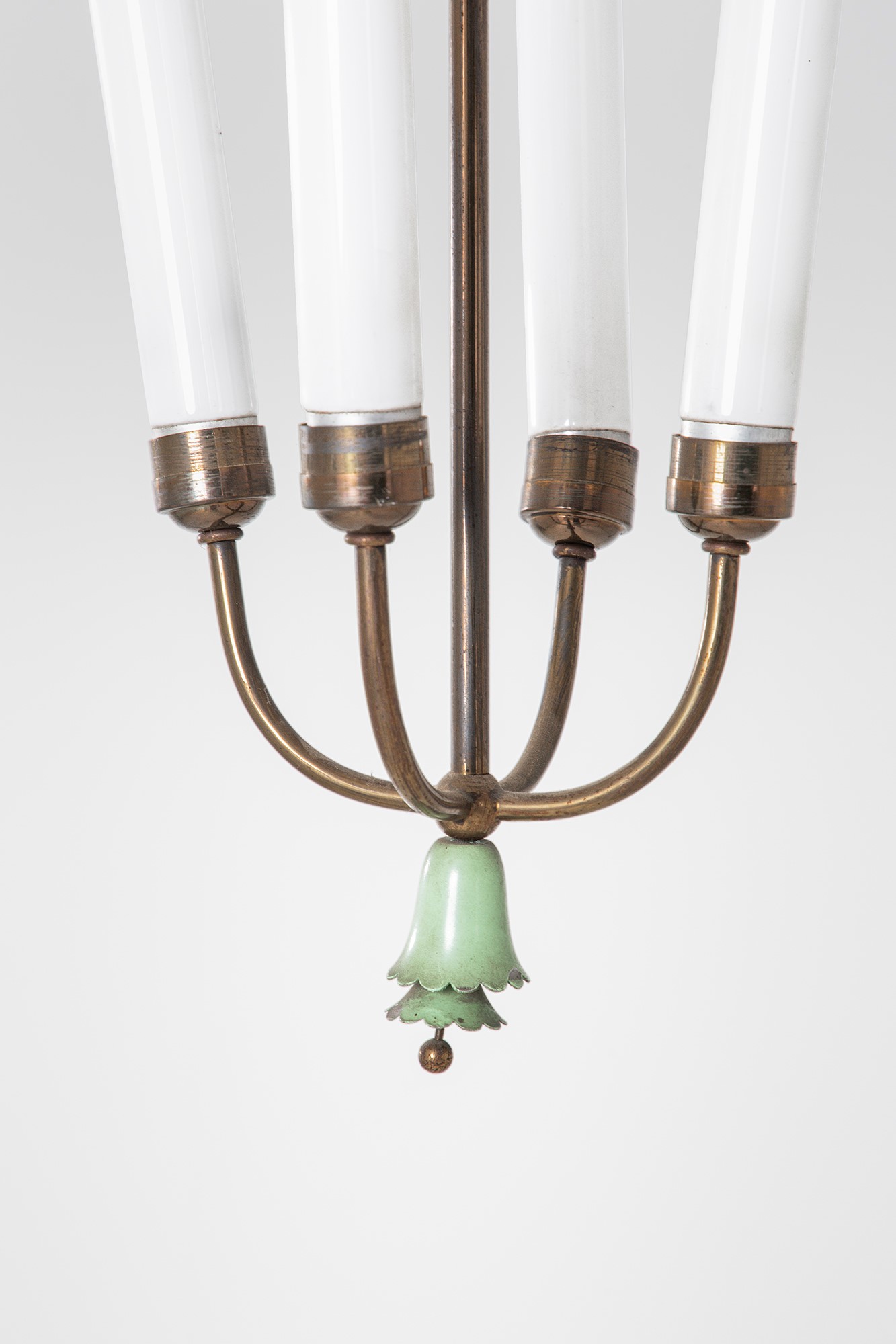 Lampadario in ottone e metallo verniciato con illuminazione al neon, 1930 ca.