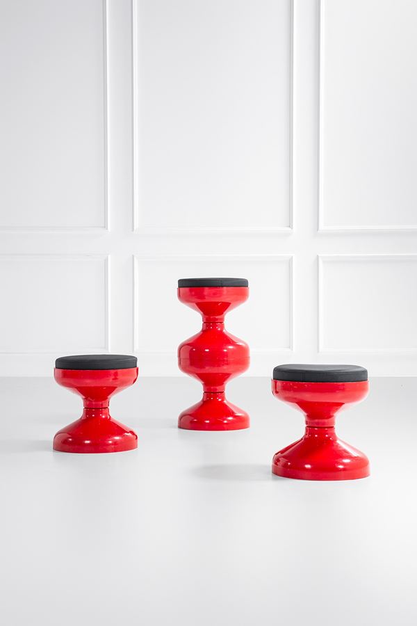 Achille e Pier Giacomo Castiglioni - Quattro tavolini/sgabelli mod. Rocchetto