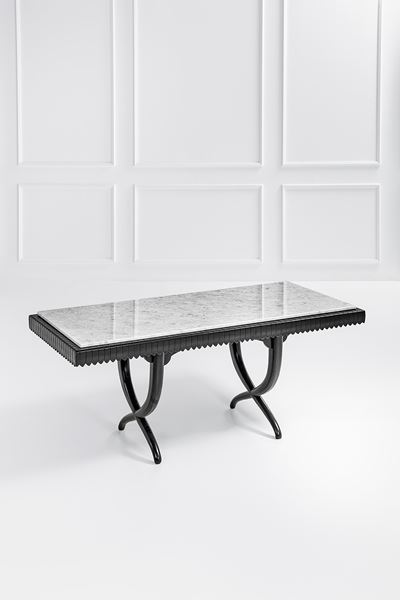 Grande tavolo rettangolare, legno laccato e marmo (c. 1940)