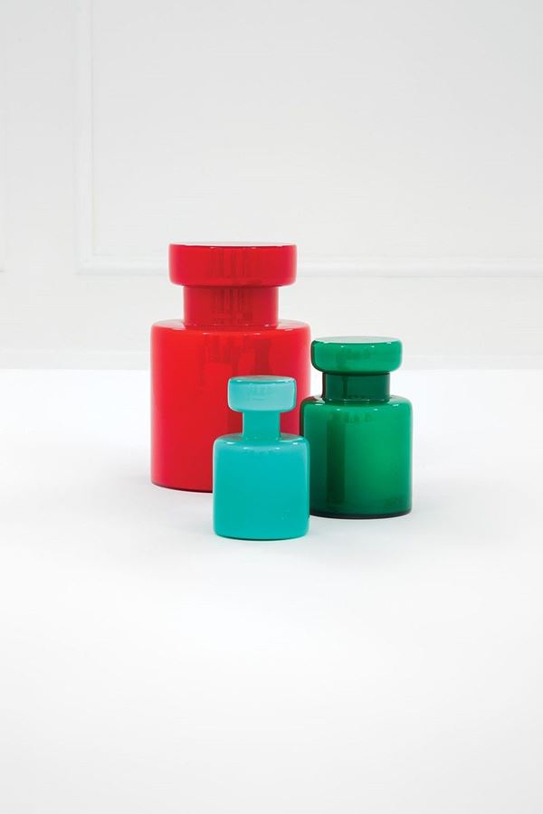 Vistosi : Tre bottiglie
Vetro colorato   - Asta Design - Incanto Casa d'Aste e Galleria