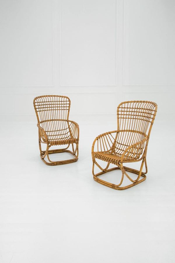 Tito Agnoli : Due poltrone
Giunco curvato,   - Asta Design - Incanto Casa d'Aste e Galleria
