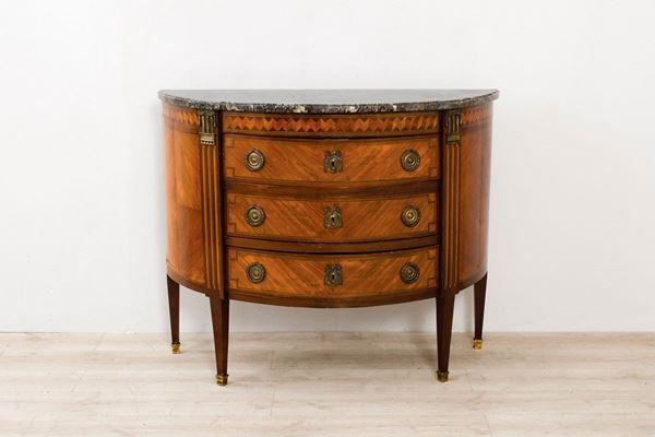 Cassettone a mezzaluna impiall  - Asta Antiquariato - Incanto Casa d'Aste e Galleria