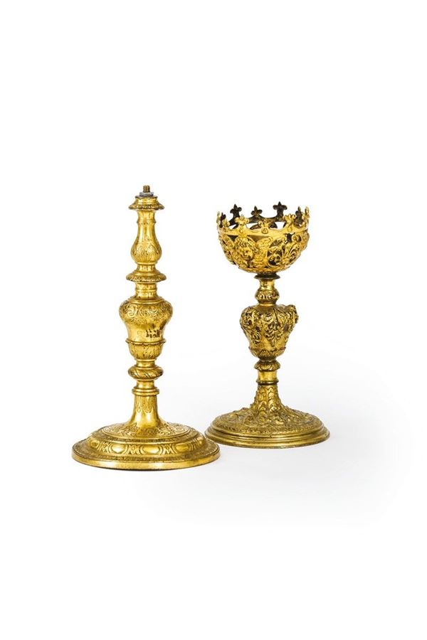 Due candelieri in bronzo cesel  - Asta Antiquariato - Incanto Casa d'Aste e Galleria