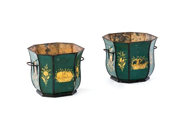 Coppia di cache-pot in latta v