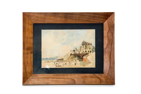 Carlo Bossoli - Veduta di borgo marino
Acquer